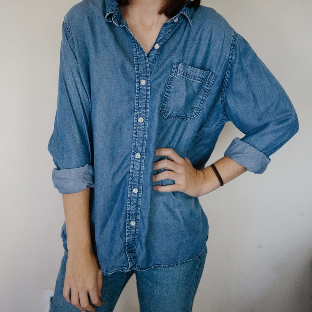 Target Mossimo Denim Like Long Sleeve Collar Top